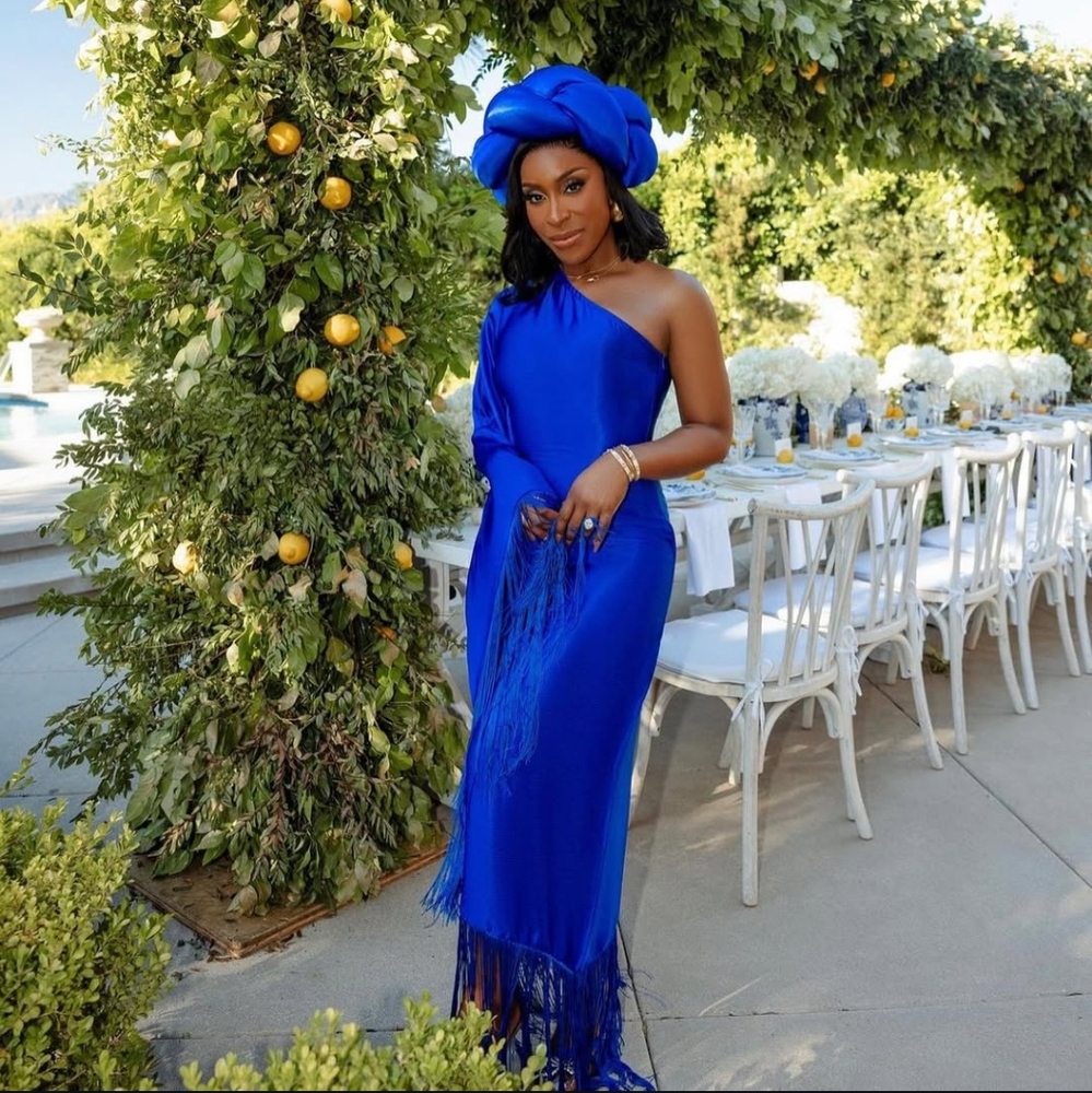 Wanni Fuga Blue Maxi Fringe One Shoulder Dress NEW - Picture 6 of 11